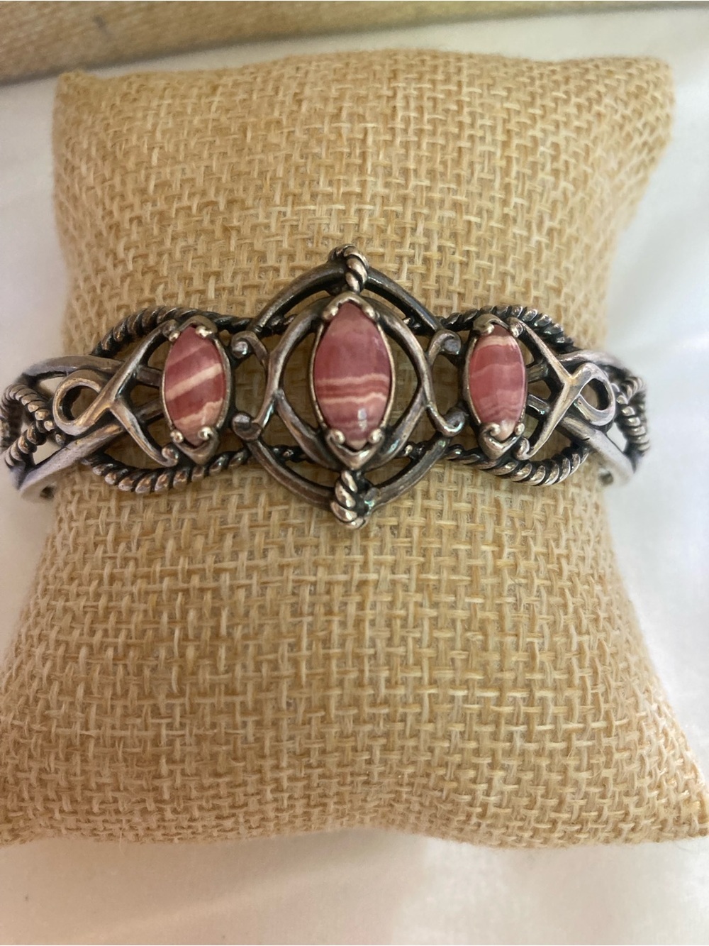 Carolyn Pollack Sterling Silver Pink Rhodochrosite Cuff Bracelet 925